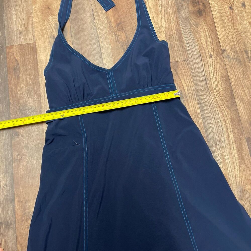 Athleta Navy Blue Halter Dress Size 8 Contrast Stitch A-Line Athletic Casual EUC - Picture 3 of 7